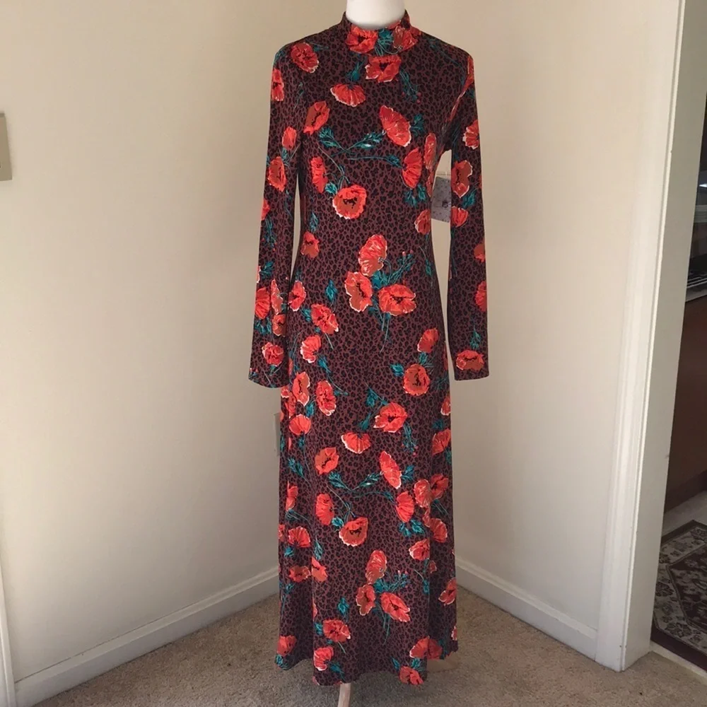 NWT! FREE PEOPLE Size M leopard with roses dress